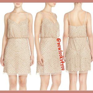 NEW Adrianna Papell Art Deco Sequin Blouson‎ Dress in Champagne/Gold [ 0 2 14 ]